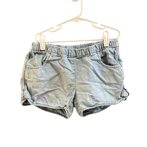 Hanna Andersson Chambray Denim Shorts Elastic Waist Pockets Size 140cm 10-12Y - Picture 1 of 7